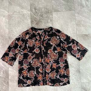 Liz Claiborne Signature Blouse Size XL Floral Sheer Tunic 3/4 Sleeve Boh…